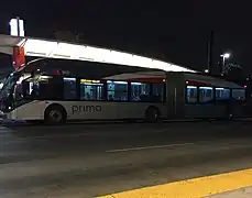 A northbound Primo bus departs the Mary Louise Station on its way to the Medical Center Transit Center.