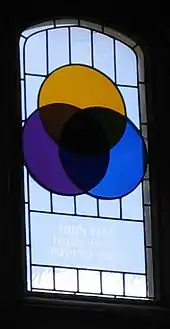 Stained-glass window in dining hall, commemorating John Venn, who invented the concept of the Venn diagram