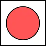 A circle filled with red inside a square. The area outside the circle is unfilled. The borders of both the circle and the square are black.