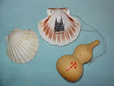 St James pilgrim accessories (Note the cross on the shepherd's gourd)