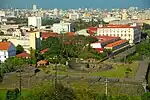 The PLM campus in Intramuros and its vicinity as seen from the Manila Hotel.