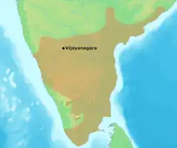 The Vijayanagara Empire at its height in 1485, tributaries not shown