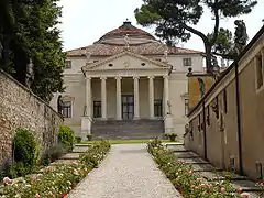 Service corridor leading up to building fa çade