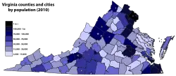 Virginia counties and cities by population in 2010.