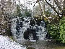 Waterfall at eastern end of lake