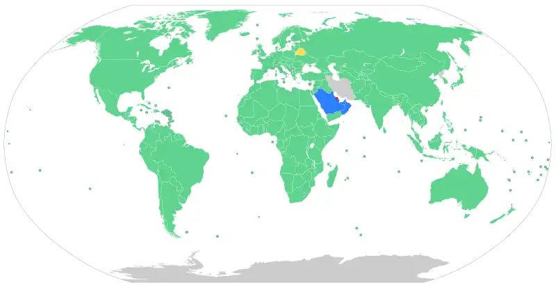 Map with legend for Bahrain's visa policy.