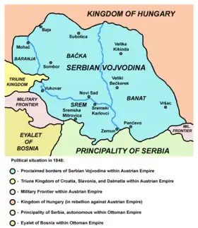 Proclaimed borders of the Serbian Voivodship, 1848