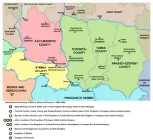 Counties in Banat, Bačka and Syrmia from 1881 to 1918