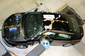 Chevrolet Volt after being subjected to the NCAP pole test on May 12, 2011, at the MGA test facility.