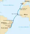 Route of the first to cross the South Atlantic Ocean by air