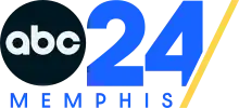 The ABC network logo next to a blue 24 in a geometric sans serif. The 4 is clipped by a diagonal slash in yellow. The word "Memphis" appears beneath the ABC logo and 24 numeral, also in blue.