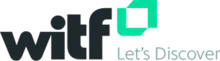 The letters WITF, lowercase, in a rounded sans serif in a very dark green. Next to them is a mint green symbol consisting of two L-shaped devices framing a rectangle. Next to them are the words "Let's Discover".