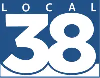 A blue box and a white box below it. Sitting above all the elements is a white 38 in blue trim. On top is the word "Local".