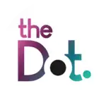 A white disc with two lines of text reading "the Dot." in a gradient going from purple on the left to green on the right.