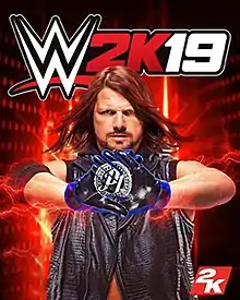 A picture of AJ Styles is seen on a reddish background with WWE 2K19 on top.