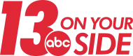 An italicized 13 in a condensed bold sans serif, with part of the 3 cut out to insert the ABC network logo. The words "On Your Side" appear to the right of the 13.