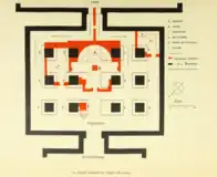 Plan of the Christian church (red) inserted into the temple of Wadi es-Sebua