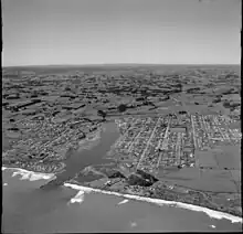 Aerial photo of Waitara, New Zealand by White's Aviation in 1958