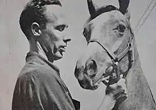 Farley with a horse, circa 1950-1952