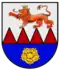 Hirschlanden - "Over a base Azure, therein a Rose Or, in Argent four Lozenges Gules on the partition, stalking a Lion Gules crowned Or."