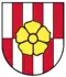 Rosenberg, old coat of arms - "Per bend sinister Argent and Gules five times counterchanged, charged with a Rose unbended Or seeded and barbed proper."