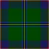 A green square cut into equal quarters by yellow, black, and blue "stitched" lines. Red and white stitches outline the entire square, and patches of blue and green fill the inner quadrants.