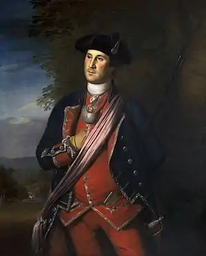 A 1772 portrait of Colonel George Washington by Charles Willson Peale shows Washington's gorget, given to Josiah Quincy III in March 1813 by Martha Parke Custis Peter at Tudor Place.