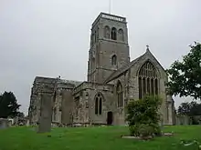 Stone building with square tower