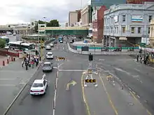 long shot of a construction site taking up part of a road