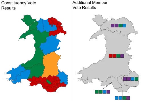 A map showing the constituency winners of the election by their party colours.