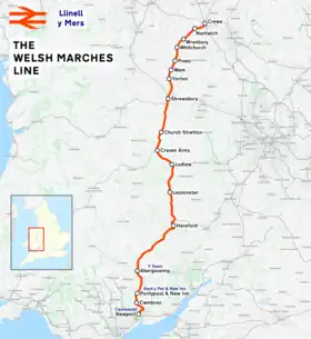 the map of the Welsh Marches line, with the area labeled