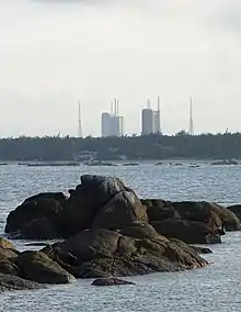 View of Wenchang Space Launch Site from nearby beach.