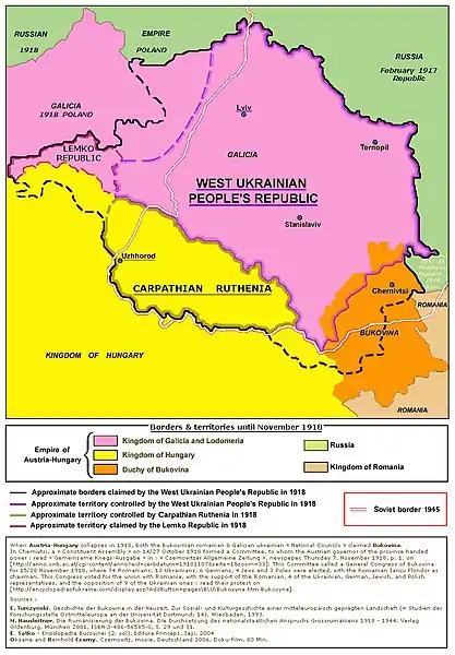 Map of the areas claimed by the West Ukrainian National Republic