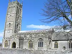 Stone building with square tower