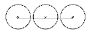 Diagram of three wheels, all coupled together with a coupling rod