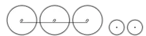 Diagram of three large driving wheels joined together with a coupling rod, and two small trailing wheels