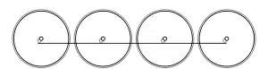 Diagram of four large driving wheels joined together with a coupling rod