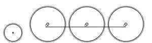 Diagram of a single small leading wheel, and three driving wheels joined by coupling rods