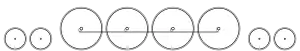 Diagram of two small leading wheels, four large driving wheels joined by a coupling rod, and two small trailing wheels