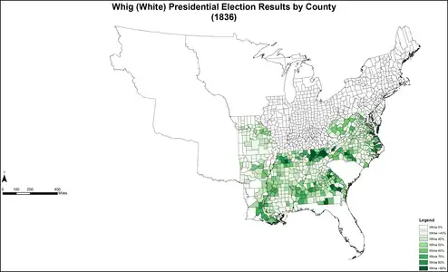 Map of White Whig presidential election results by county