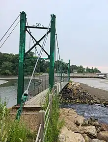 The Wiggly Bridge in York, Maine is the smallest pedestrian suspension bridge in the United States.