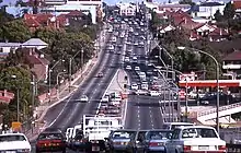 Citybound view from the Gladesville Bridge at Drummoyne in the early 1990s