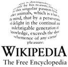 Wikipedia logo displaying the name "Wikipedia" and its slogan: "The Free Encyclopedia" below it, in English