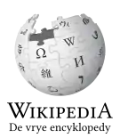 Wikipedia logo displaying the name "Wikipedia" and its slogan: "The Free Encyclopedia" below it, in Dutch Low Saxon