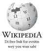 Wikipedia logo displaying the name "Wikipedia" and its slogan: "The Free Encyclopedia" below it, in Nigerian Pidgin