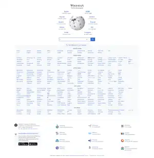 Wikipedia portal showing the different languages sorted by article count