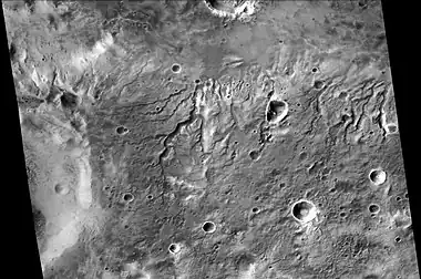 Channels in Sklodowska Crater, as seen by CTX camera (on Mars Reconnaissance Orbiter).  Note: this is an enlargement of the previous image.