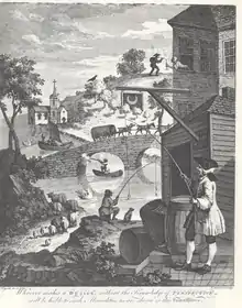 Forerunner of Escher's impossible perspectives: William Hogarth's Satire on False Perspective, 1753