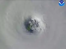 Satellite image with Cozumel visible within the eye of Wilma