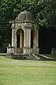 One of the two stone temples in the formal gardens